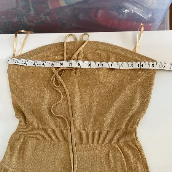 BCBG Gold Metallic Sweater Knit Halter Midi Dress Size Large - Picture 12 of 13